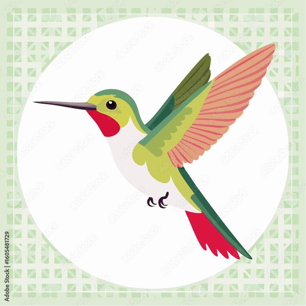 Obraz premium otomi hummingbird tile in cherry and mint, layered svg featuring vibrant mexican folk art bird motif with lively embroidery-inspired design