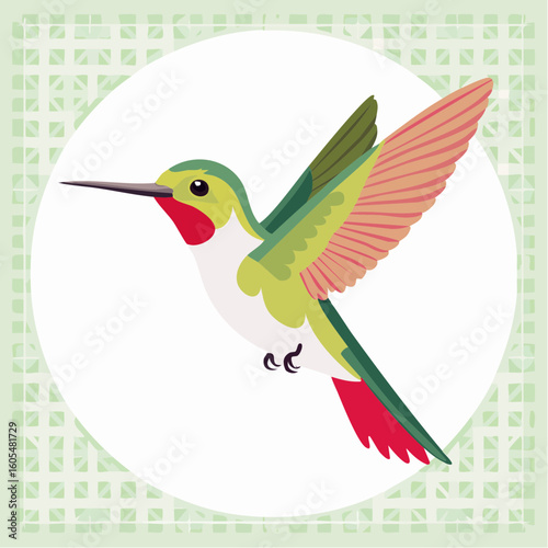 otomi hummingbird tile in cherry and mint, layered svg featuring vibrant mexican folk art bird motif with lively embroidery-inspired design