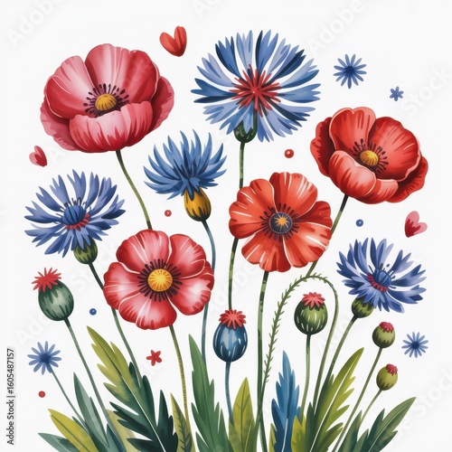 Colorful Watercolor Flowers in a Charming Garden Setting