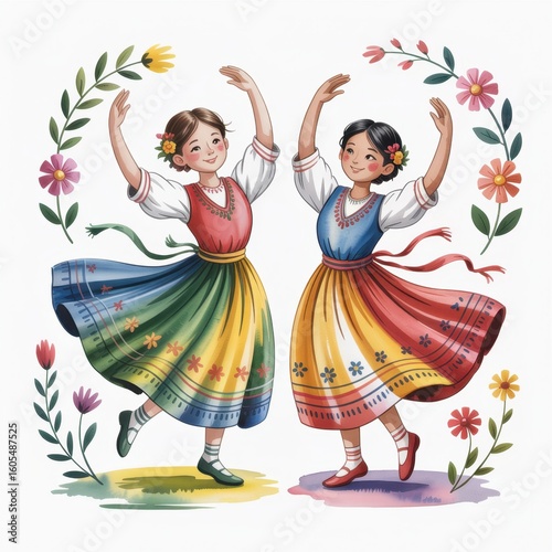 Joyful Dancers in Vibrant Dresses Celebrate Culture Through Expressive Movement