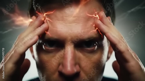 Man with Headache with Intense Pain.