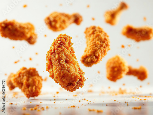 Crispy Fried Chicken Pieces in Motion