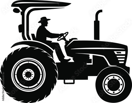 Farmer Driving Tractor Silhouette Vector – Agriculture Machine Clipart Illustration