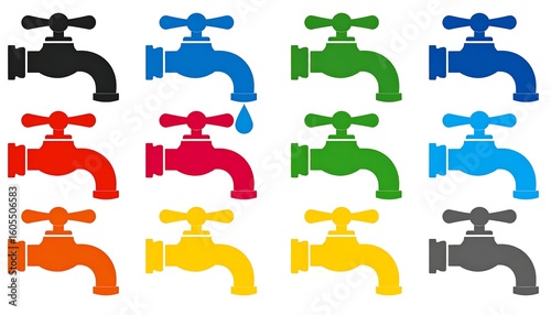 Colorful water faucet icons