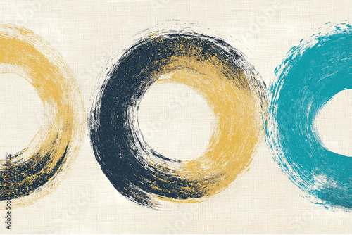 Zen Inspired Hand-Drawn Enso Circle Patterns with Gold and Ink Texture
