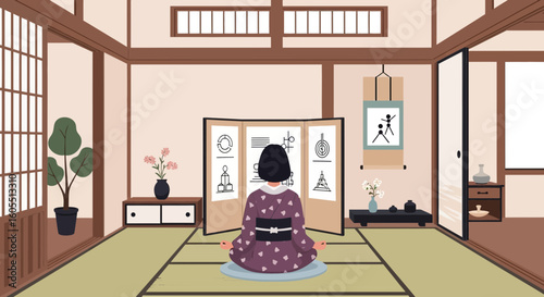 Mindful Meditation Practice In A Japanese Traditional Home