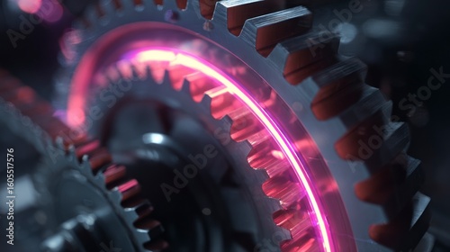 Abstract gears with pink light