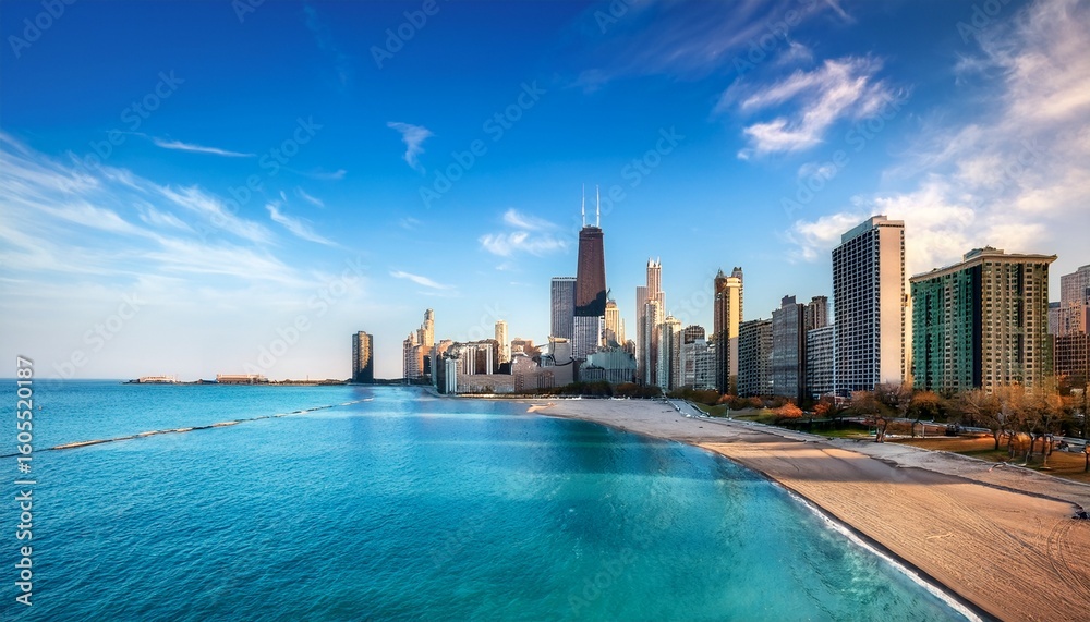 Naklejka premium the skyline of chicago seen from the oak street beach