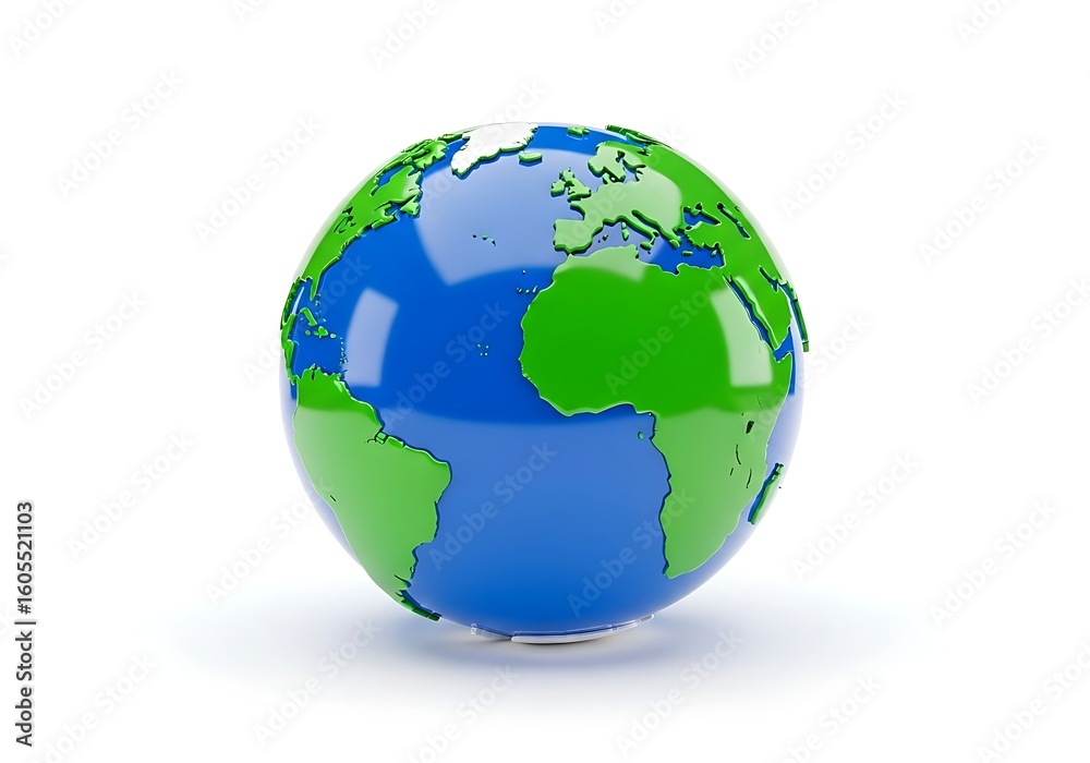 Obraz premium A vibrant, stylized globe featuring green continents and blue oceans, isolated on a white background.