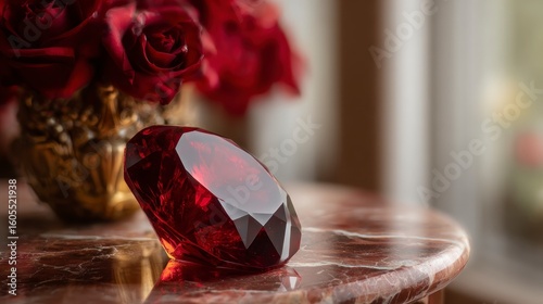 Beautiful red gemstone displayed