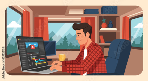 Video Editor Working From Home On A Laptop