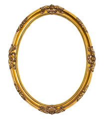 oval gilded, vintage picture frame with transparent background (png image)