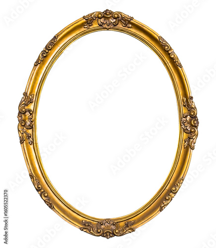 oval gilded, vintage picture frame with transparent background (png image)