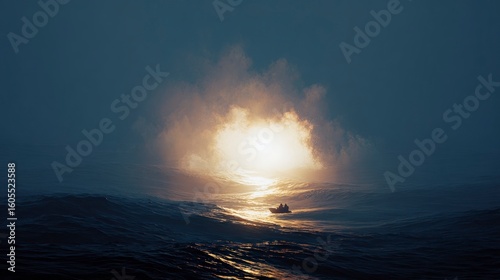 Boat in stormy sea light