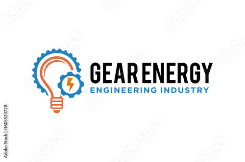 Gear Energy logo design for electrical engineering industry, lightning shape and cog gear vector illustration.