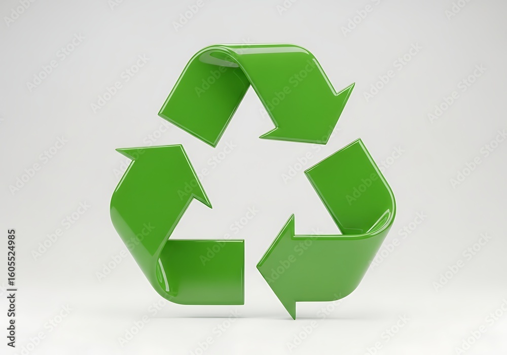 A vibrant green recycling symbol against a clean, neutral background, representing environmental conservation. A vibrant green recycling symbol against a clean, neutral background, representing environmental conservation.