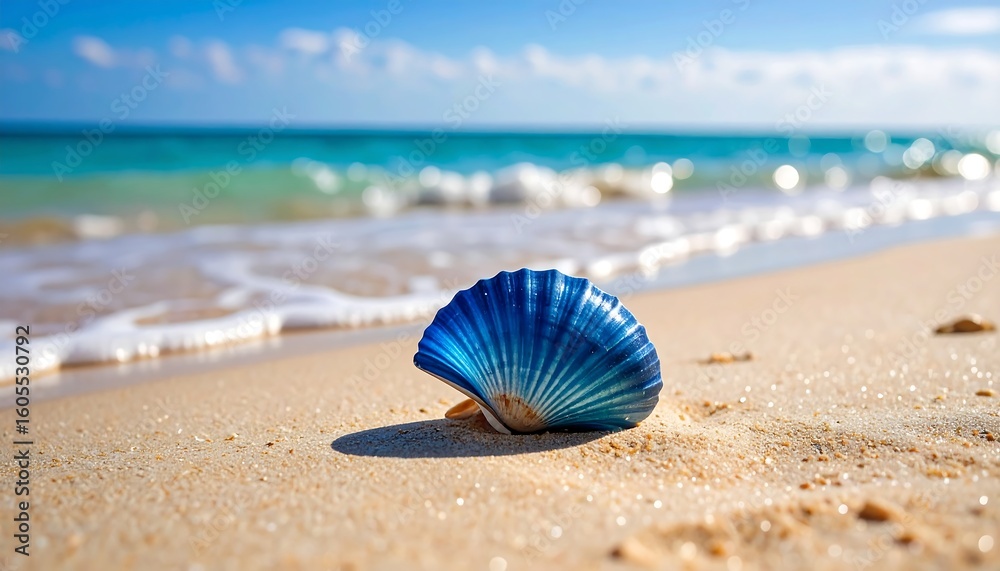 Obraz premium Blue seashell on sandy beach