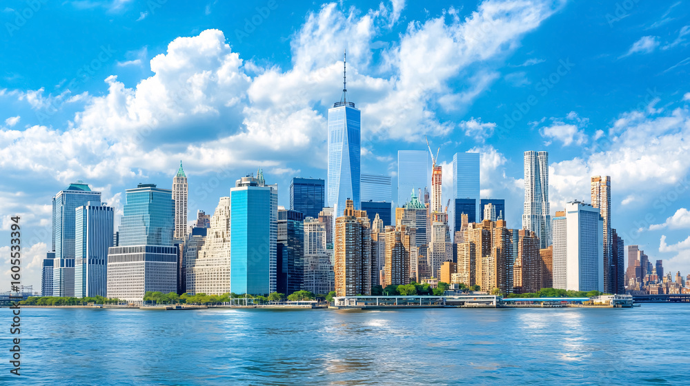 Naklejka premium A skyline view of New York City, showcasing the cityscape of Manhattan in the USA.