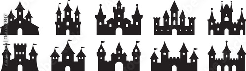 medieval castle silhouette vector icons black castle shapes for graphic design, branding logo creation ai eps png