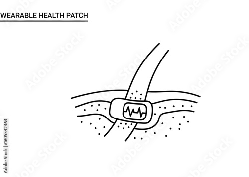 Wearable health patch adhering to skin, monitoring vital signs.