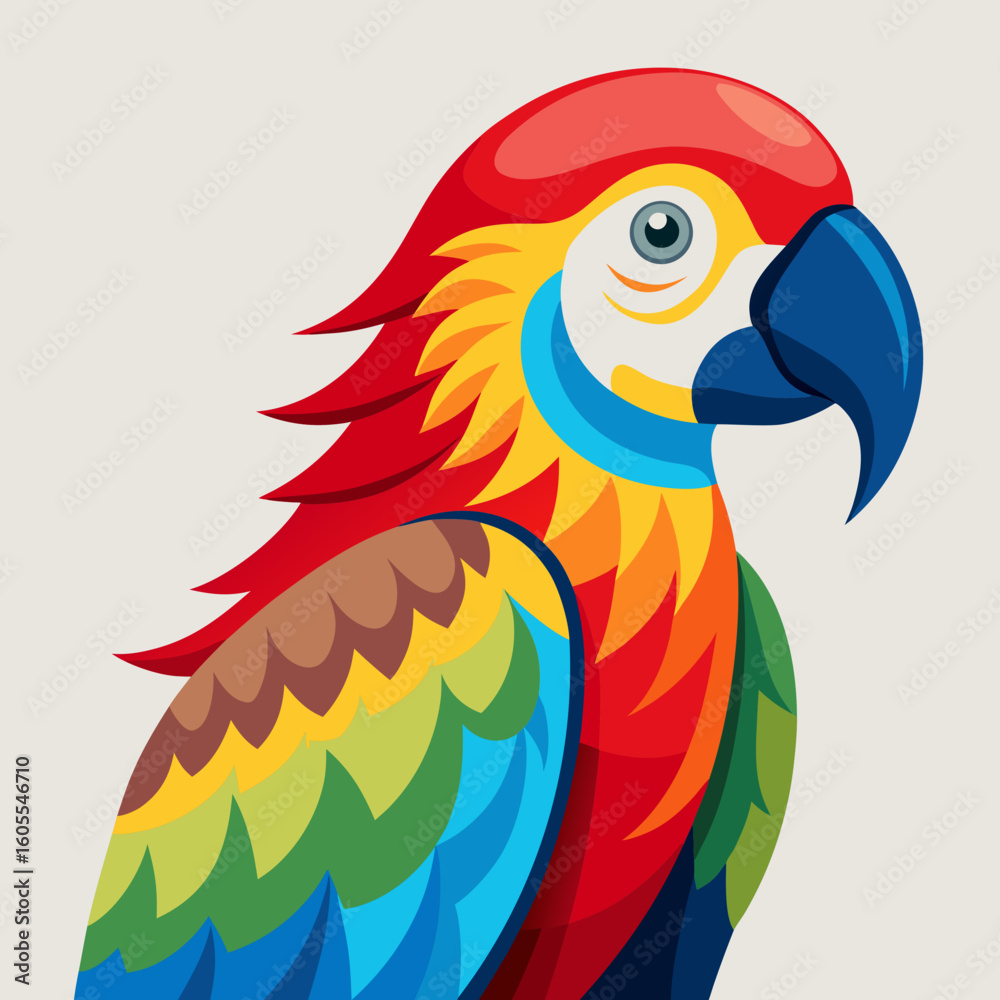 Obraz premium Colorful parrot side view, vector clean style