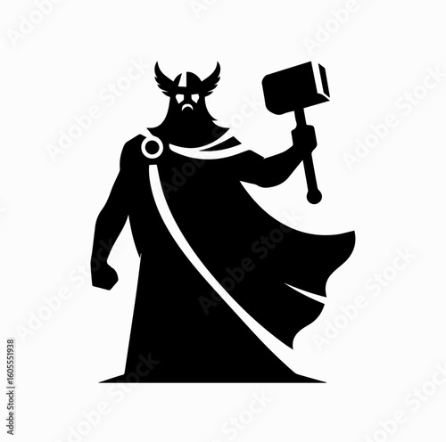Norse God with Hammer Silhouette – Thor Vector Icon