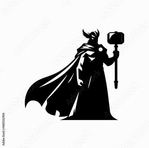 Norse God with Hammer Silhouette – Thor Vector Icon
