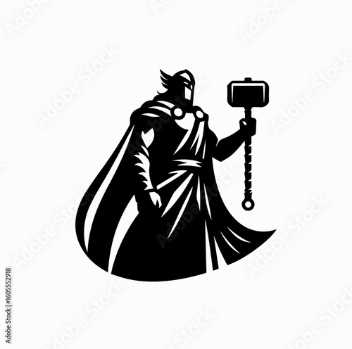 Norse God with Hammer Silhouette – Thor Vector Icon