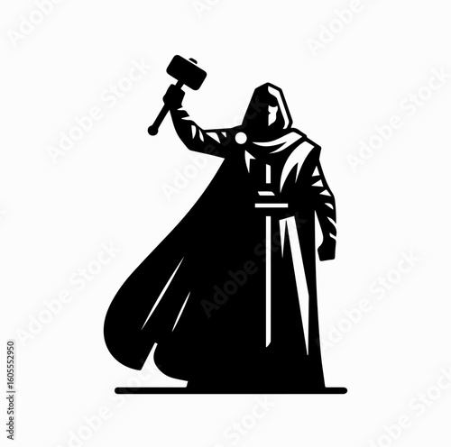 Norse God with Hammer Silhouette – Thor Vector Icon