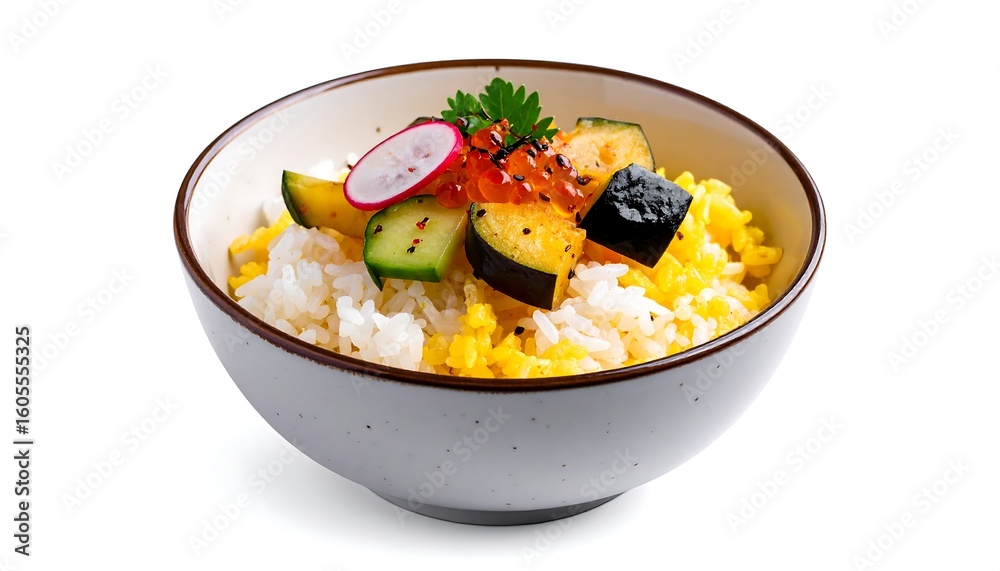 Bowl of mixed rice with vegetables and fish Bowl of mixed rice with vegetables and fish