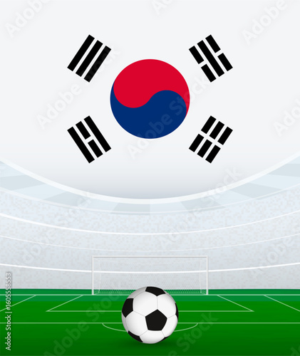 South Korea National Football Theme, Stadium and Soccer Ball. Soccer Match Concept in South Korea.