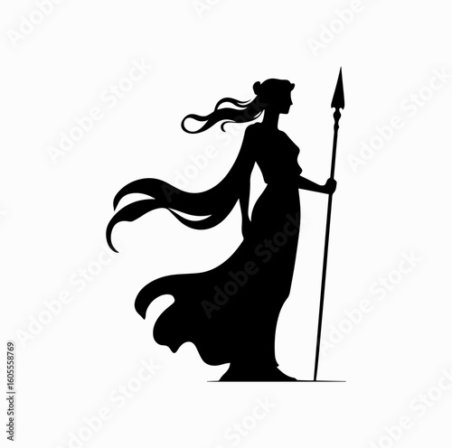 Greek Goddess Silhouette – Athena or Artemis with Weapon Vector Icon
