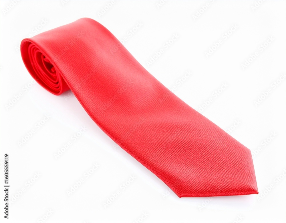 Rolled Red Necktie — Sculpted Spiral Design on White Background for Bold Fashion Editorials Rolled Red Necktie — Sculpted Spiral Design on White Background for Bold Fashion Editorials