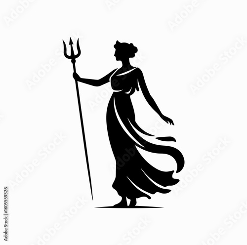 Greek Goddess Silhouette – Athena or Artemis with Weapon Vector Icon