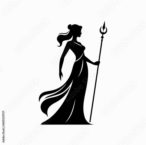 Greek Goddess Silhouette – Athena or Artemis with Weapon Vector Icon