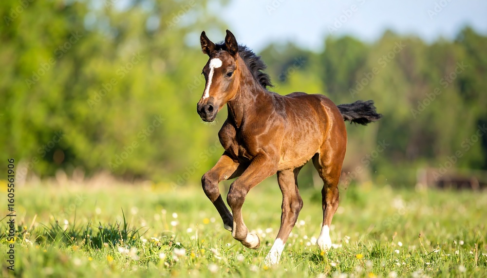 Fototapeta premium A foal running in a meadow