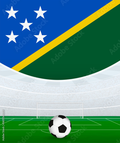 Solomon Islands National Football Theme, Stadium and Soccer Ball. Soccer Match Concept in Solomon Islands.