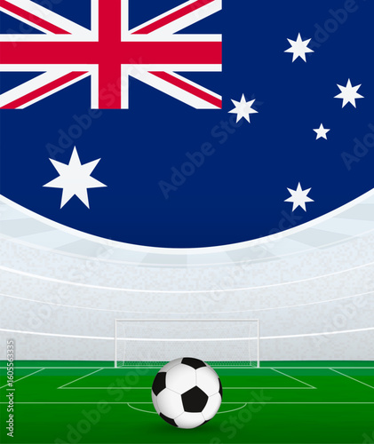 Australia National Football Theme, Stadium and Soccer Ball. Soccer Match Concept in Australia.
