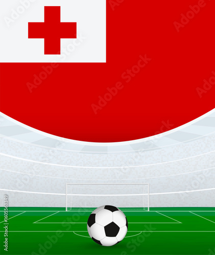 Tonga National Football Theme, Stadium and Soccer Ball. Soccer Match Concept in Tonga.