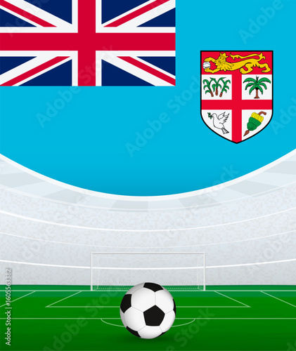 Fiji National Football Theme, Stadium and Soccer Ball. Soccer Match Concept in Fiji.