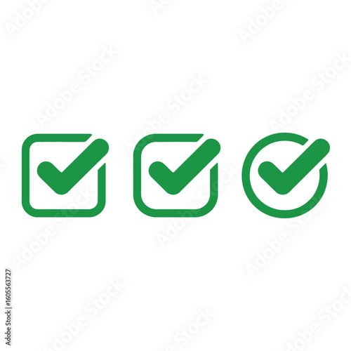 Free Download Three green checkmarks in boxes and circle on white background - GFXLoad