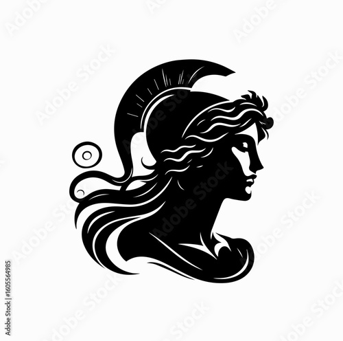 Close-Up Silhouette of Greek Goddess Athena or Artemis in Profile – Vector Illustration

