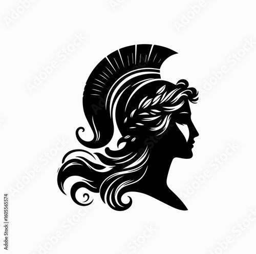 Close-Up Silhouette of Greek Goddess Athena or Artemis in Profile – Vector Illustration

