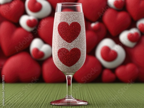Elegant champagne flute red hearts glitte-2 - seamless design texture background pattern