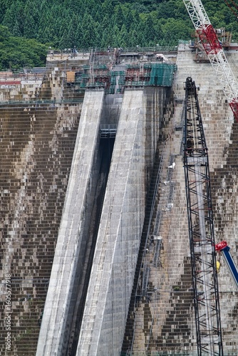 Akita,Japan - July 17, 2025: Naruse dam Under construction in Akita, Japan
