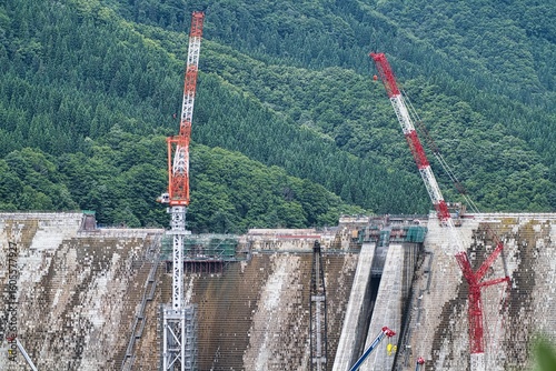 Akita,Japan - July 17, 2025: Naruse dam Under construction in Akita, Japan
