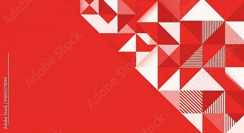 Bold Red Abstract Banner with a Geometric Triangular Mosaic and Stripes.