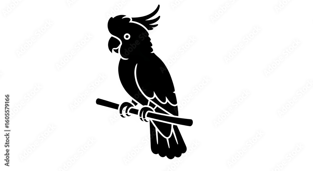Fototapeta premium Black Silhouette Icon of a Parrot – Full Block Vector with Transparent Background