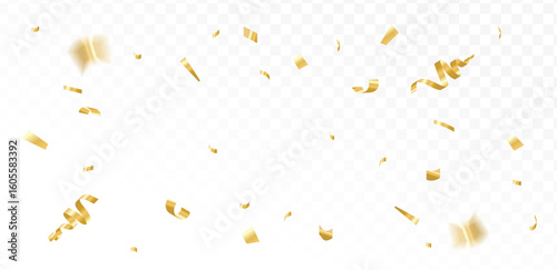 Confetti explosion on a transparent background. Shiny shiny golden paper pieces fly and spread around. gold colorful.vector illustration	