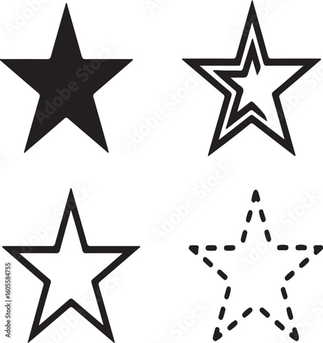  Star Symbols Collection, Vector Icons Set Isolated on White Background